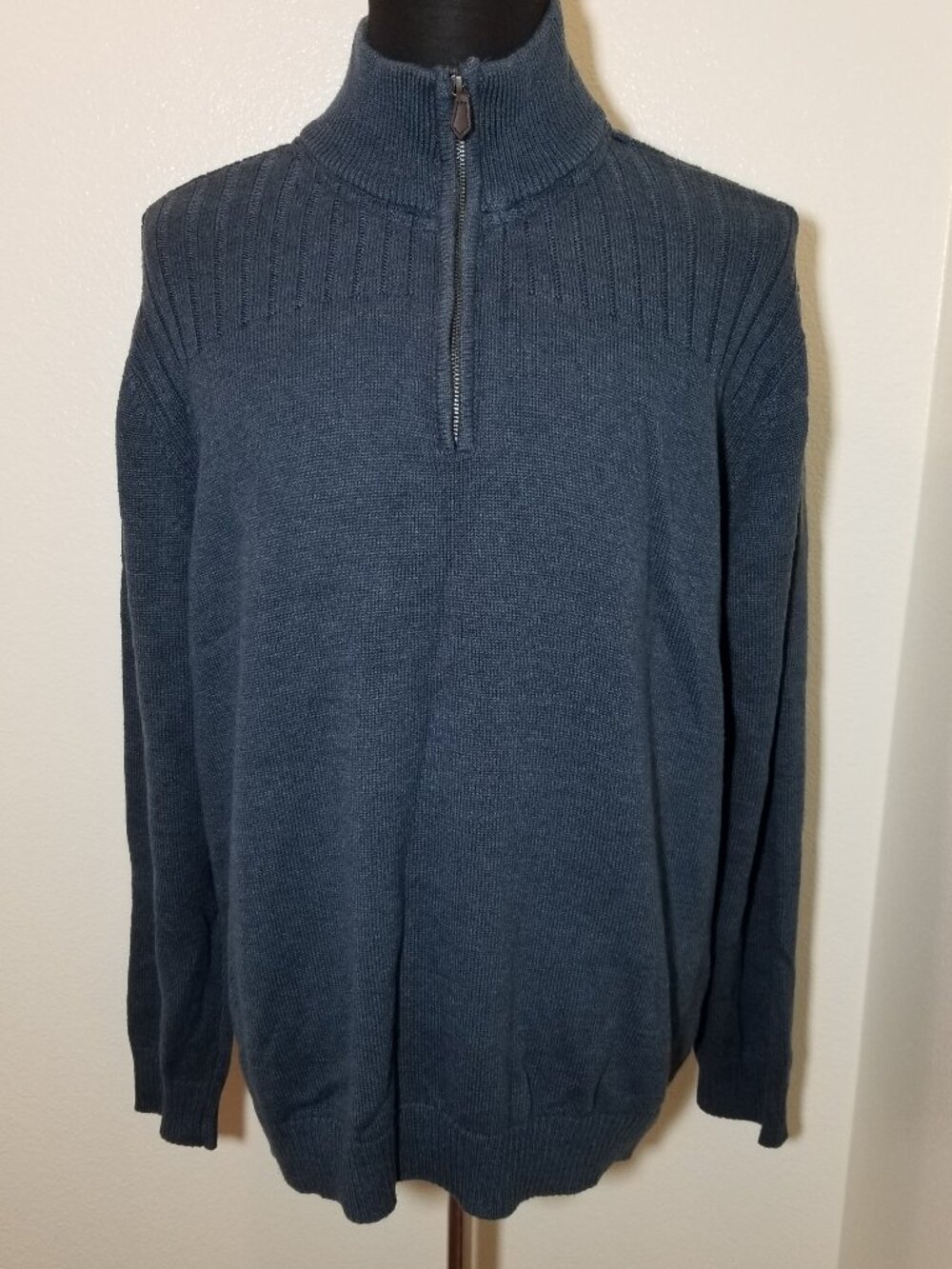 Covington‎ Mens XL 1/4 Zip Blue Ribbed Sweater Preppy Office Grandpa Old Money